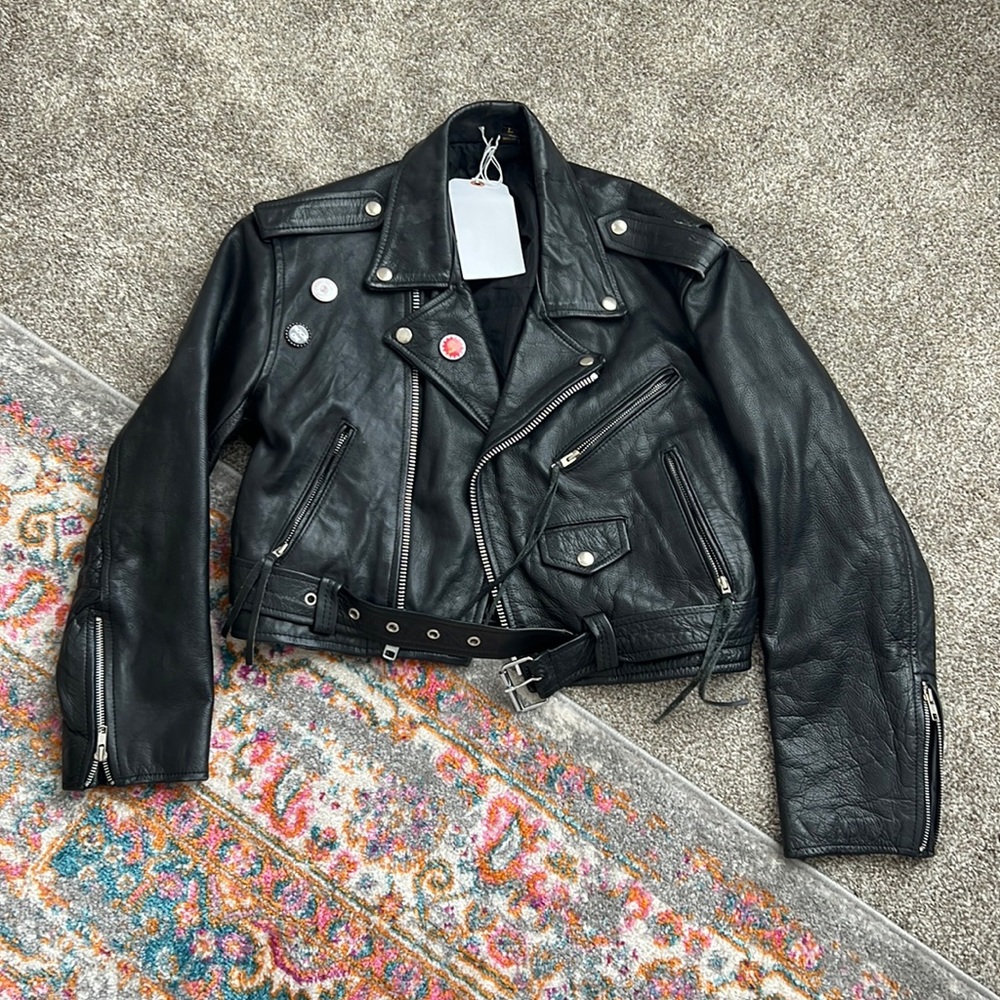 Authentic vintage leather jacket with buttons